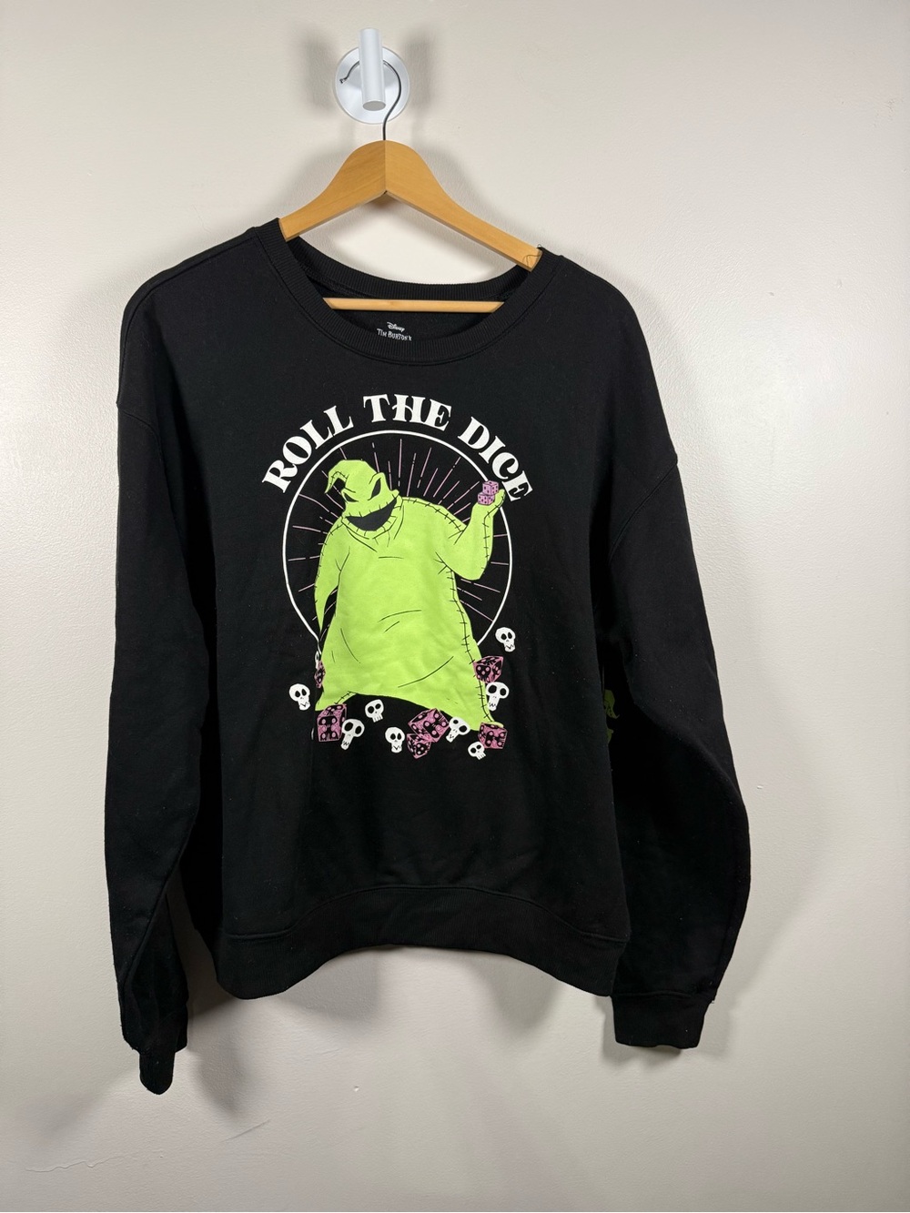 Disney Black Crewneck Sweater with Neon Green Oogie Boogie Graphic